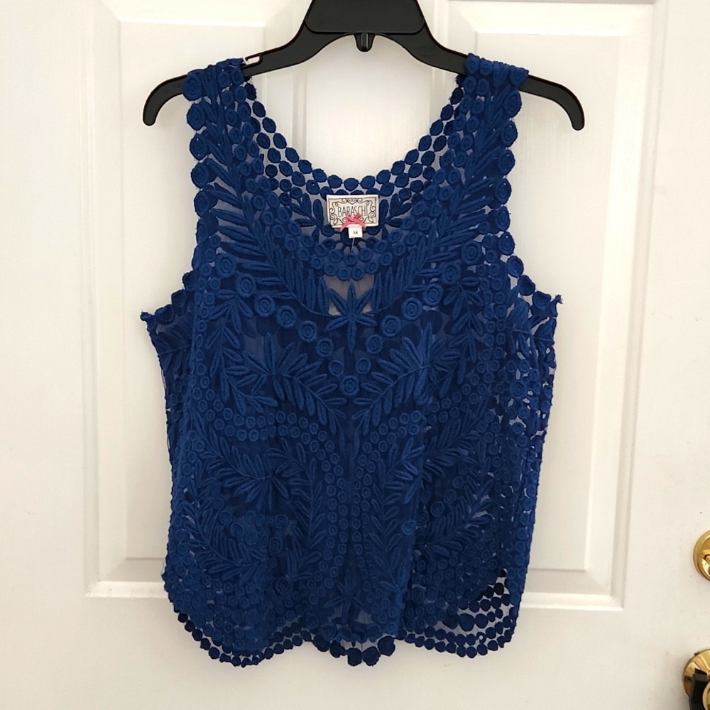 Anthropologie See Through Navy Lace Top Women's Medium - NWT